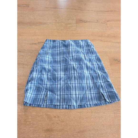 Brandy Melville Blue Plaid Mini Skirt One Size - Picture 1 of 6